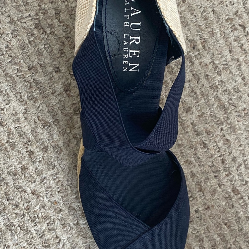 Ralph Lauren Navy and Tan Wedges Espadrilles - Picture 5 of 6
